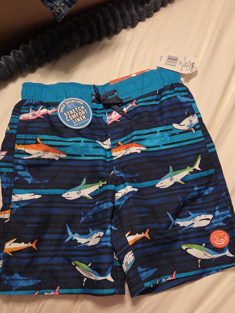ZeroXposur Boys Blue Shark-Print Swim Trunks